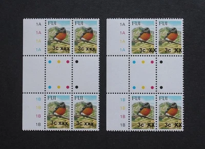 FIJI - SOBREIMPRESIONES PROVISIONALES RARAS 3c/$1 MNH PLACA CANALETA BLK4 xxx y XX O/P RR Foto 1 de 2