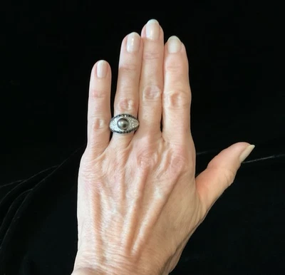 Perlen Ring aus Sterlingsilber mit Saphiren - Bild 1 von 4