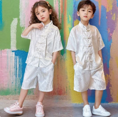 Kids Child Martial Arts Suit Chinese Traditional Dragon Kungfu Tai Chi Tang Suit - Image 1 of 4