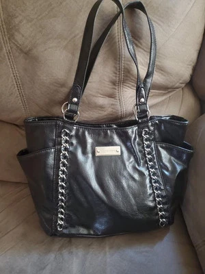Franco Sarto Negro Vinilo Plata Hardware Cartera Bolso de Mano Bolso de Hombro a Presión Foto 1 de 4
