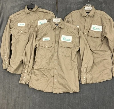 LOTE DE 3 Camisas Key Western De Colección Para Hombre’s M Perla A Presión Marrón Peso Pesado Trabajo PROBLEMAS Foto 1 de 4