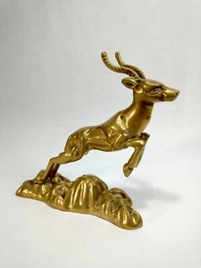 Vintage Messing Antilope Gazelle lbex springende springende Statue Tischdeko Figur - Bild 1 von 12