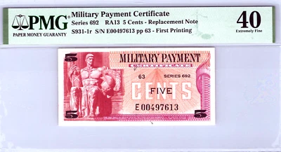 Серия 692 5 центов MPC «Замена Примечание» PMG 40 VF выбрать # S931-1r  - Изображение 1 из 4