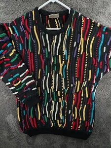 COOGI Australia Authentic Men Knit Sweater Medium Black Colorful Cotton Adult - Picture 1 of 19