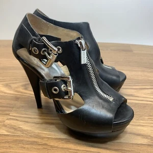 Michael Kors Downtown Black Leather Platform Heels Club Heels Womens Size 6M - Picture 1 of 11
