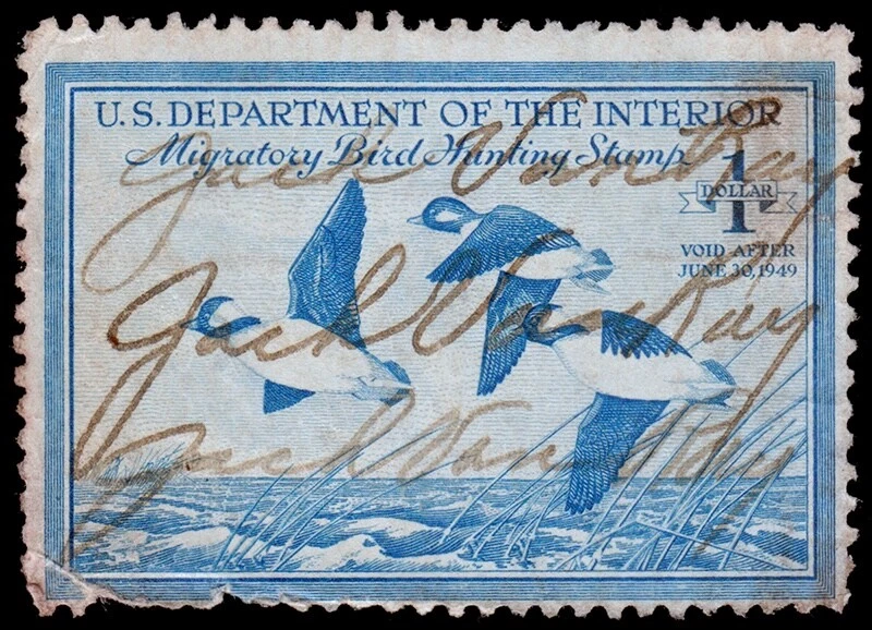 United States Hunting Permit Stamp Scott RW15 (1948) Used/Signed H G-F W - Image 1 of 1