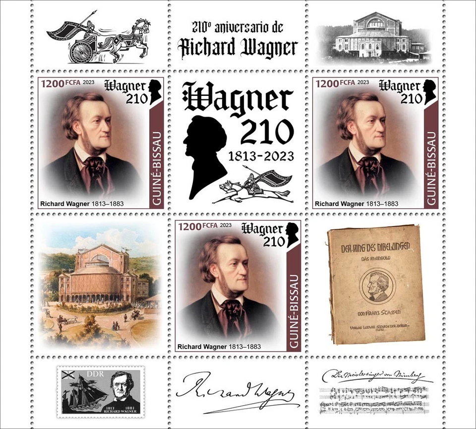 Estampillas de compositor 210 aniversario de Richard Wagner MNH 2023 Guinea-Bissau M/S Foto 1 de 1
