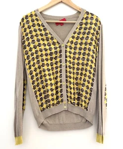 Lavia by Piazza Sempione Beige Silk Print Cotton Cardigan Top Sweater Size MED - Picture 1 of 8