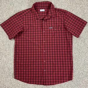 Columbia Shirt Mens Large Red Plaid Short Sleeves Button Up Pocket Logo - Picture 1 of 14