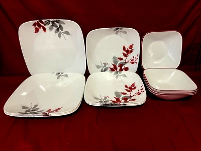 Corelle Kyoto Leaves 12 Piece Set Of 4 Each Dinner & Luncheon Plates & Bowls - Image 1 of 2