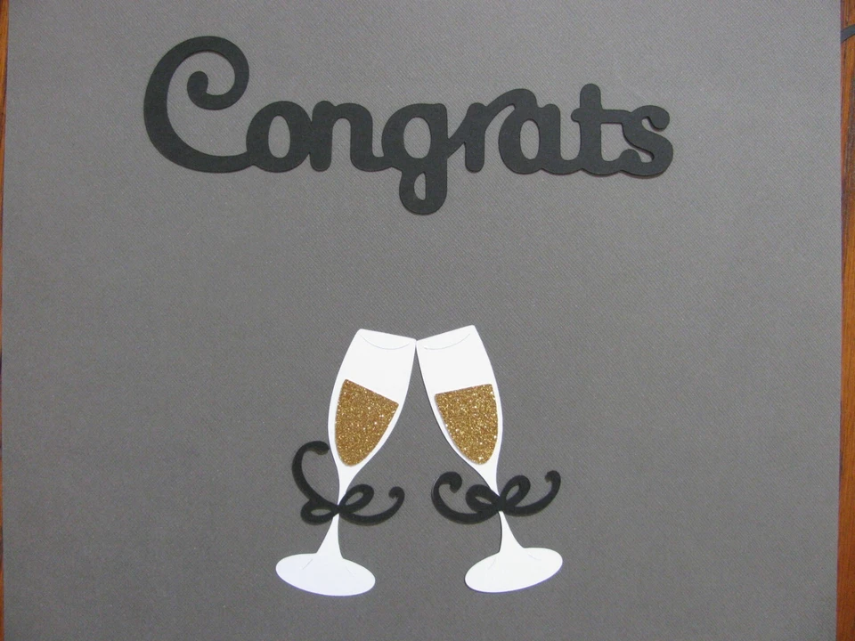 Die-Cut Set CHAMPAGNE GLASSES w/Title WEDDING ANNIV CONGRATS NEW YEAR U CHOOSE Foto 1 de 1