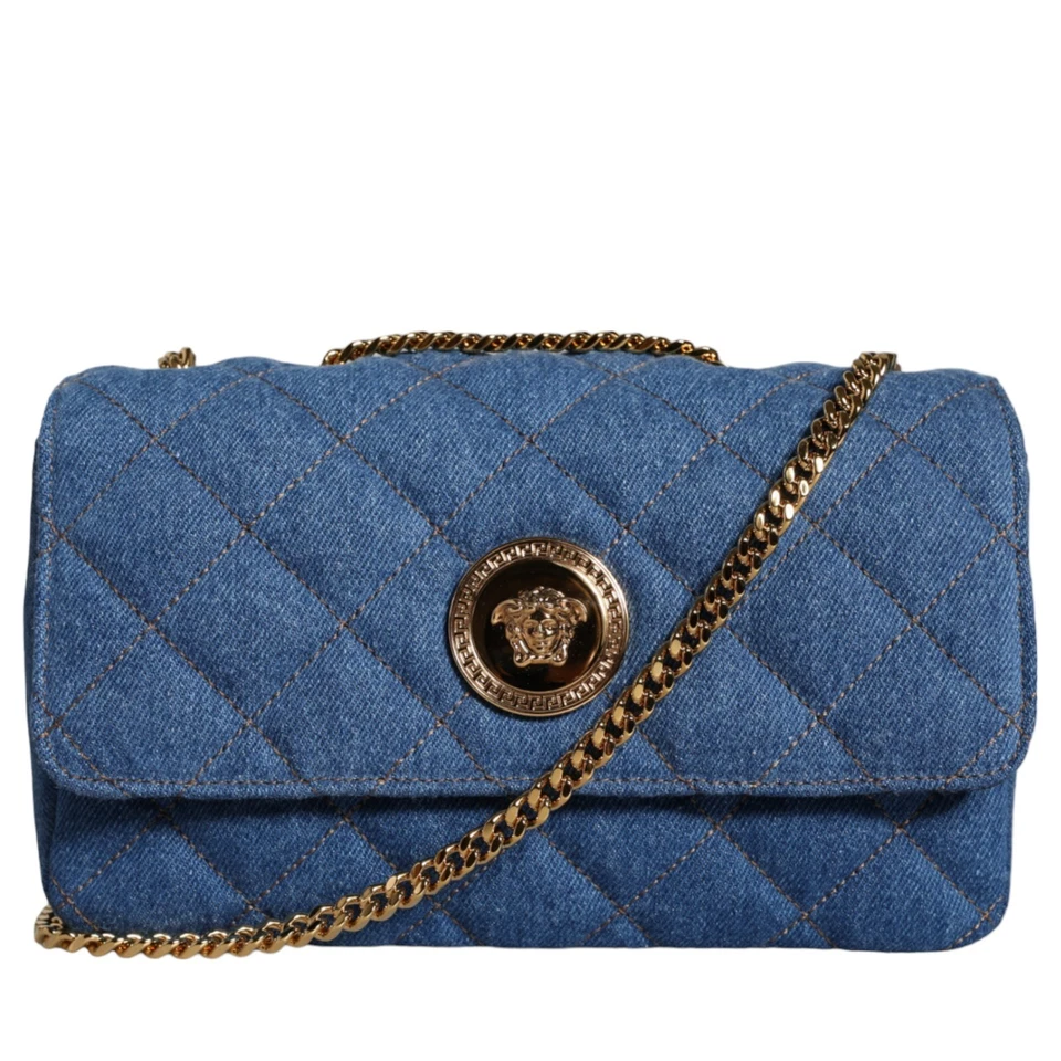 Bolso Bandolera VERSACE Azul Acolchado Denim Cuero Hombro Mujer Borse 1500usd Foto 1 de 4
