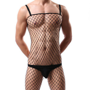 Men Underwear Body stocking Sexy Fishnet Bodysuit Crossdresser Gay Suit Outfit 