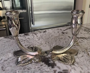 Antico portacandele Quist tedesco in foglia d'acero placcato argento - Foto 1 di 4