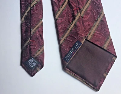ATELIER F & B Genève burgundy   striped all silk tie made in France 🇫🇷 - Image 1 of 4