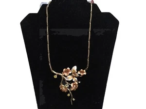 Vintage Gold Tone Enamel Rhinestone Butterfly Flower Necklace Stamped. - Picture 1 of 7