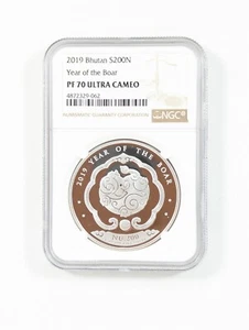 2019 Bhutan S200N Year of The Boar 1 Ounce .999 Silver NGC PF 70 Ultra Cameo - Picture 1 of 4