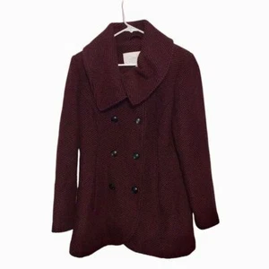 Jessica Simpson Maroon and Black Pea Coat Size Medium - Picture 1 of 7