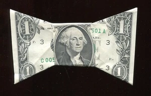 ORIGAMI BOW TIE MADE FROM U S $1 BILL (V897) - Picture 1 of 2