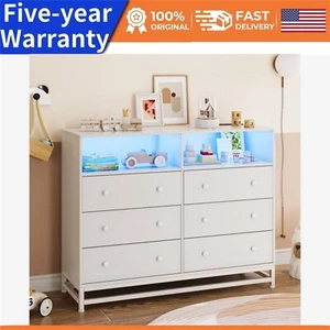 🔥6 Drawer Dresser for Bedroom W/Charging Station with LED Lights Modern Large - Picture 1 of 8