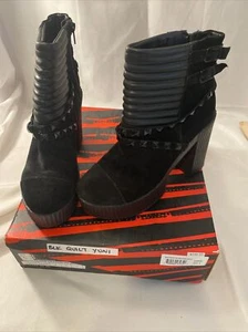 T.U.K. Yuni Bootie High Boot 🥾Platform Studs Moto 8 Leather Suede Studs Black - Picture 1 of 10