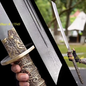 Sable Kangxi con mango largo de latón 康熙战刀 DAO espada ancha china de acero doblada afilada - Imagen 1 de 13