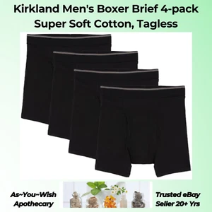 Men’s Boxer Briefs 4-Pack Black Tagless Cotton Stretch S-3XL Comfort Kirkland - Picture 1 of 5