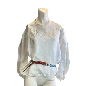 Antique Edwardian White Cotton Blouse Cutwork Pleats Button Back - Picture 1 of 10