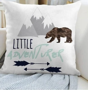 2 Woodland Adventurer, Navy Grey and Aqua Boy Decor Pillow case 16 X 16 Set of 2 - Picture 1 of 6