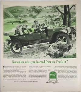 Anuncio de colección Quaker State Motor Oil 1944 recuerda lo que aprendiste de Franklin - Imagen 1 de 1