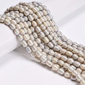 Gray Fresh Water Pearl Rice Shape Beads Size 6x8-9mm 14.5'' Strand - Picture 1 of 2