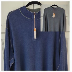 Tommy Bahama Reversible Pullover Size 5XLB Blue Gray 1/4 Zip Mock Neck NWT - Picture 1 of 18