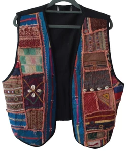 Vintage Y2K Patchwork Vest Womens Mixed Media Bohemian Festival Colorful - Picture 1 of 13