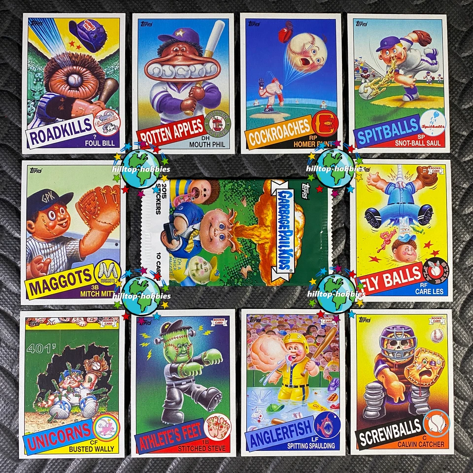 GARBAGE PAIL KIDS 2015 1ST SERIES 1 COMPLETE BASEBALL CARD SET OF 10 +WRAPPER - Image 1 of 2