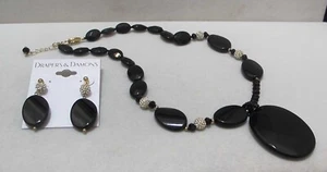 DRAPER’S & DAMON’S Schwarz Lucite Pave Kristall Perlen Halskette Ohrringe Set - Bild 1 von 11