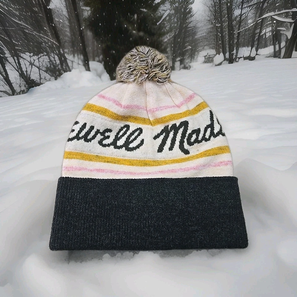 Madewell Retro Pom-Pom Beanie Winter Hat in Cloud Lining NI562 One Size