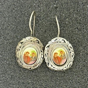 Jezlaine 925 Sterling Silber Vintage Emaille Portrait Ohrhänger - Bild 1 von 5