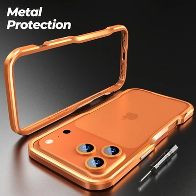 Funda Luphie delgada con marco de metal de aluminio a prueba de golpes para iPhone 14 15 16 17 Pro Max Foto 1 de 4