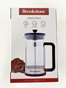 Brookstone Prensa Francesa 1 Litro Vidrio/Acero Inoxidable 34oz - Filtro SS - Imagen 1 de 7