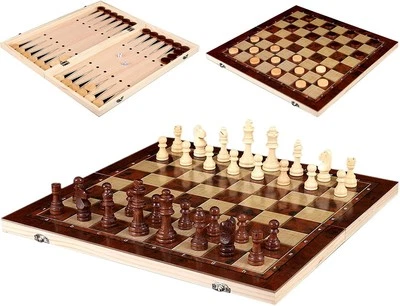 WYDEXINT Schachspiel Holz klappbar, Tragbares und Faltbares Chess Board Set, 3 in 1