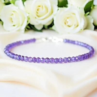 Pulsera de cristal delicada de amatista natural de 3 mm con cuentas delicadas curativas calmantes para mujer Foto 1 de 4