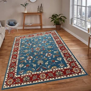 8x10 Hand-Tufted Wool Rug – Red Blue Floral Oriental Area Carpet for Living Room - Picture 1 of 14