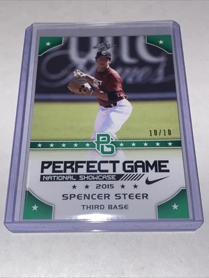 SPENCER STEER 2015 Leaf Perfect Game All-American SHOWCASE GREEN Rookie #’d/10 - Image 1 of 2