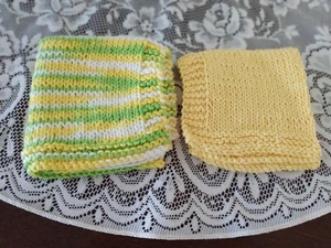 Hand Knit - Dishcloth/Washcloth - Set of Two (2) Multi Color & Yellow - Picture 1 of 1