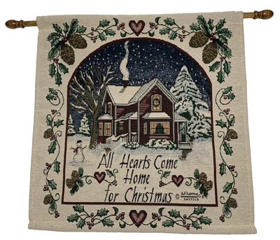 "All Hearts Come Home for Christmas" Tapestry Wall Hanging 26”x26” with Wood Rod - Image 1 of 4
