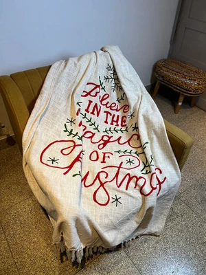 Tufted Cotton Boho Holiday Throw – Handmade Cozy Christmas Blanket for Couch - Image 1 of 4