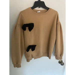Zara girls sweatshirt size 11-12 tan bows puff sleeves cozy casual - Picture 1 of 4