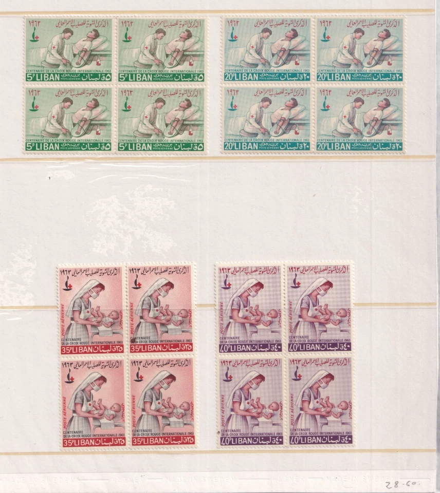 Líbano 1963 - SG:796/799 - Cruz Roja Centenario bloques de 4 sin montar como nuevo Foto 1 de 1