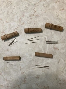 5 Vintage Wood Needle Cases W 13 Needles 3 Boye & 2 Collin’s? - Picture 1 of 13