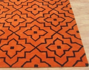 Stark Lilly Tile Modern Orange Black Hand-Tufted 100% Wool Soft Area Rug Carpet - Picture 1 of 8